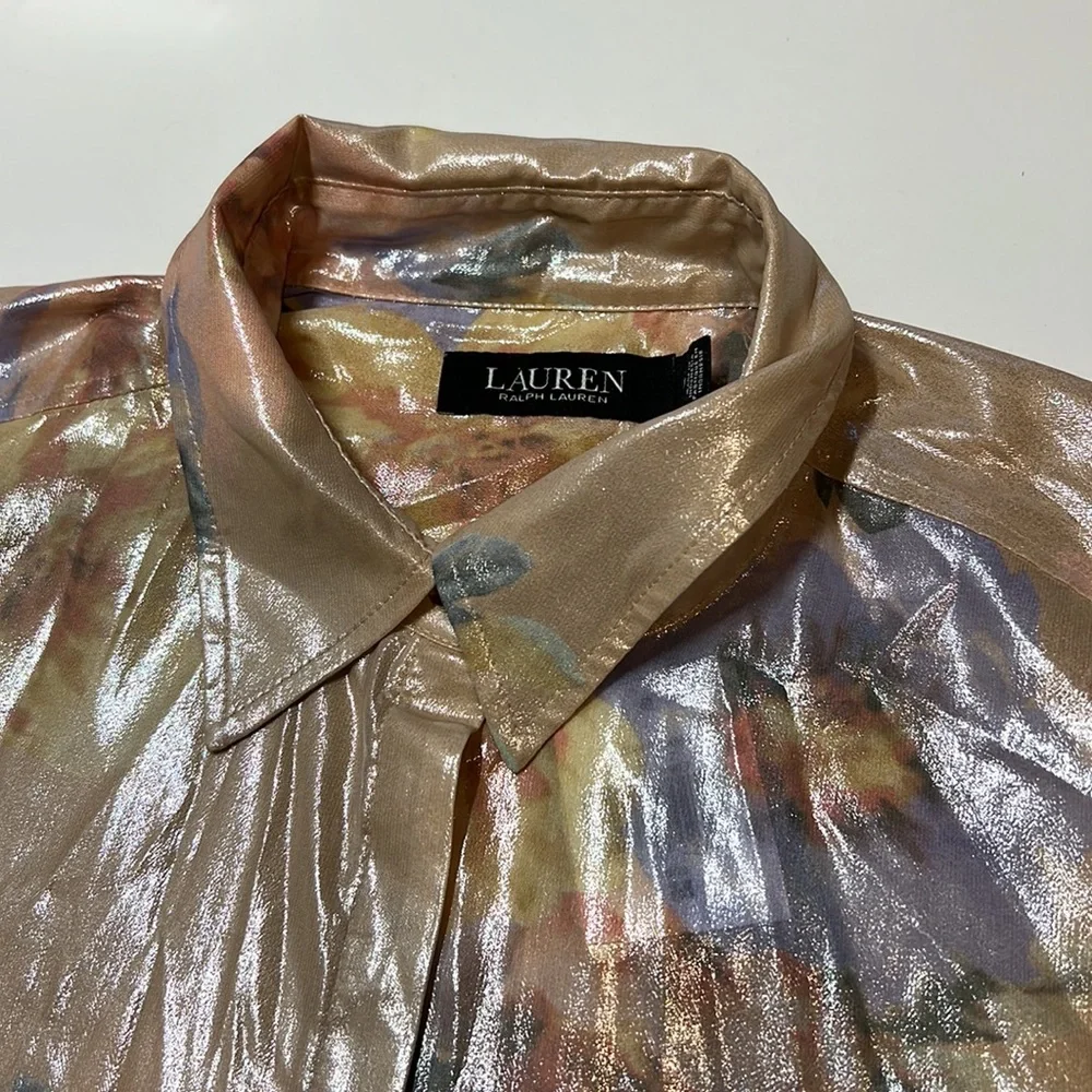 Lauren Ralph Lauren Women's Blushsage Multi-Color Crepe Long Sleeve Shirt - Picture 3 of 5